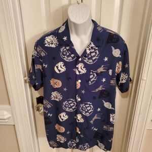 Star Wars- Navy Blue Icon Short Sleeve Button Down Shirt - Men's - Sz.  M